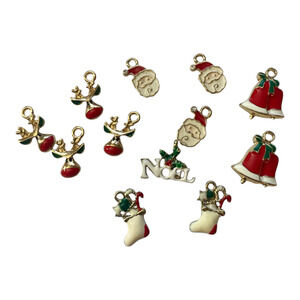 Christmas Stocking Santa Noel Reindeer Multicolor Set Of 12 Charms